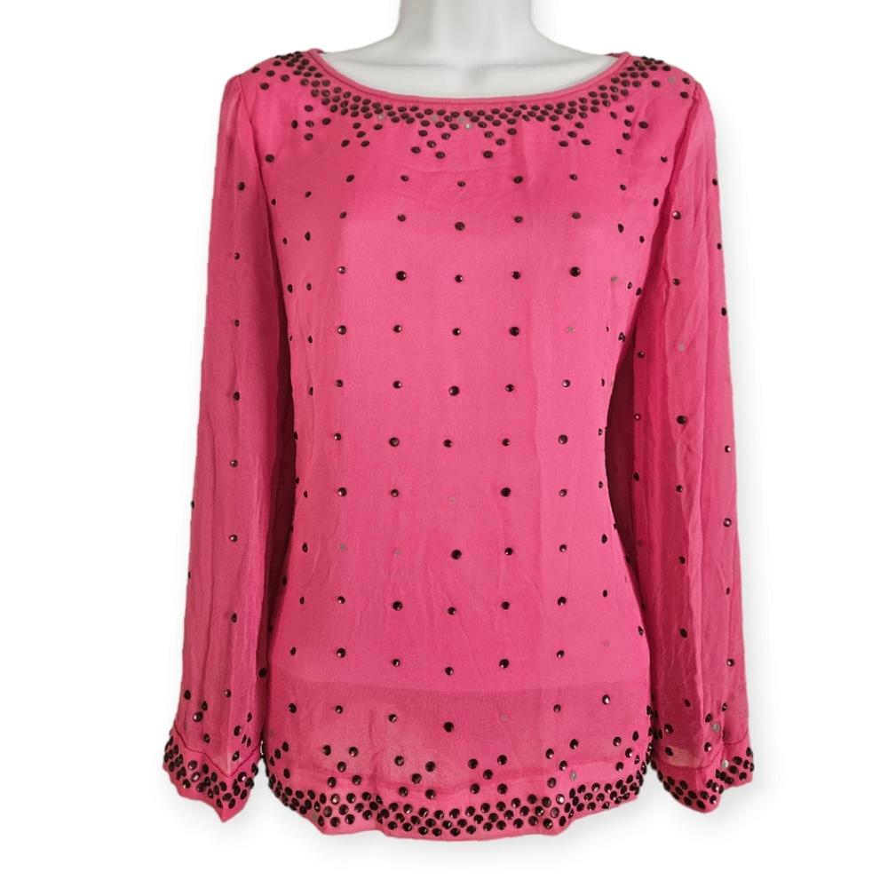 NWT Diane Von Furstenberg pink beaded sequin studded blouse top Women 10